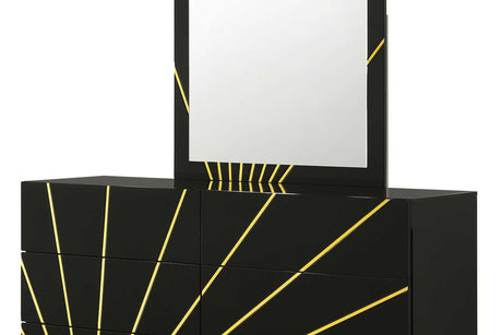 Contemporary black and gold high gloss lacquer nightstand drawer open