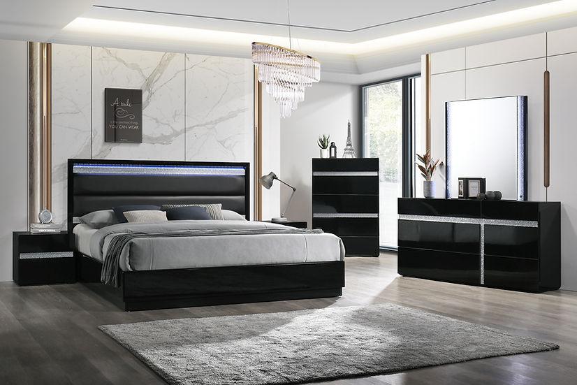 San Marino black modern contemporary high gloss lacquer 6-drawers dresser & LED mirror
