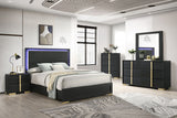 Aubrey Black Nightstand side view showing champagne gold handles and LED lighting