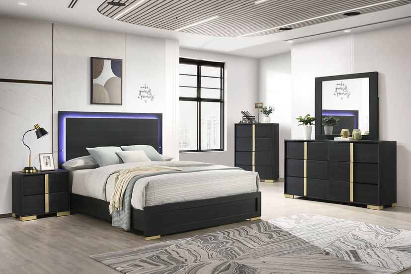 Aubrey Black LED Panel Bedroom Set bed main view