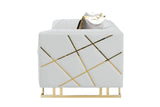 Off-white and gold velvet loveseat front view