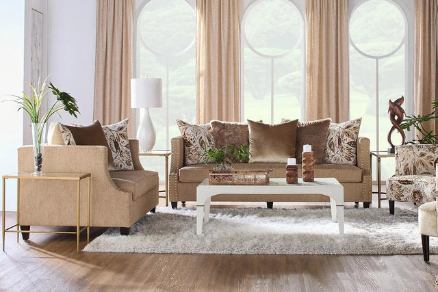 Simone Flax Brown Fabric Sofa and Loveseat set main view