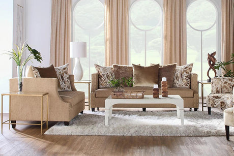Simone Flax Brown Fabric Loveseat front view