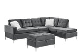 Side view of Joy Grey Velvet Upholstered Tufted Sectional sofa