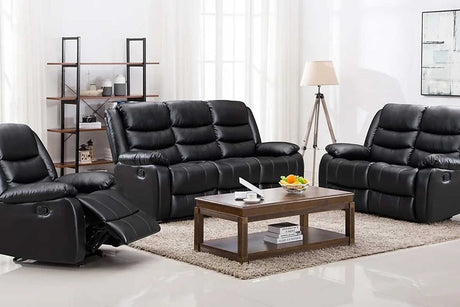 Black PU reclining sofa with wide armrests