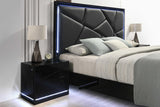 Naomi Black LED Upholstered Panel Bedroom king bed side view
