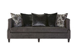 Simone ash grey blue fabric upholstered loveseat - close-up upholstery