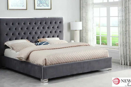 Close-up of Rose Black Upholstered Tufted Queen Bed black fabric and tufting