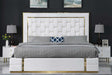 Marbella White and Gold Storage Platform King Bed front view