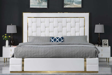 Marbella White and Gold Storage Platform King Bed front view