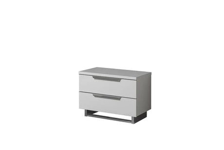 Front view of Kimera White Modern Solid Wood Nightstand with 2 Drawers