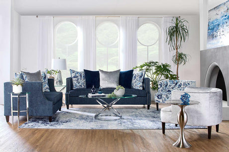 Simone Indigo Blue Upholstered Sofa and Loveseat Set main view