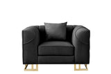 Elegant designer chair with black velvet and gold legs