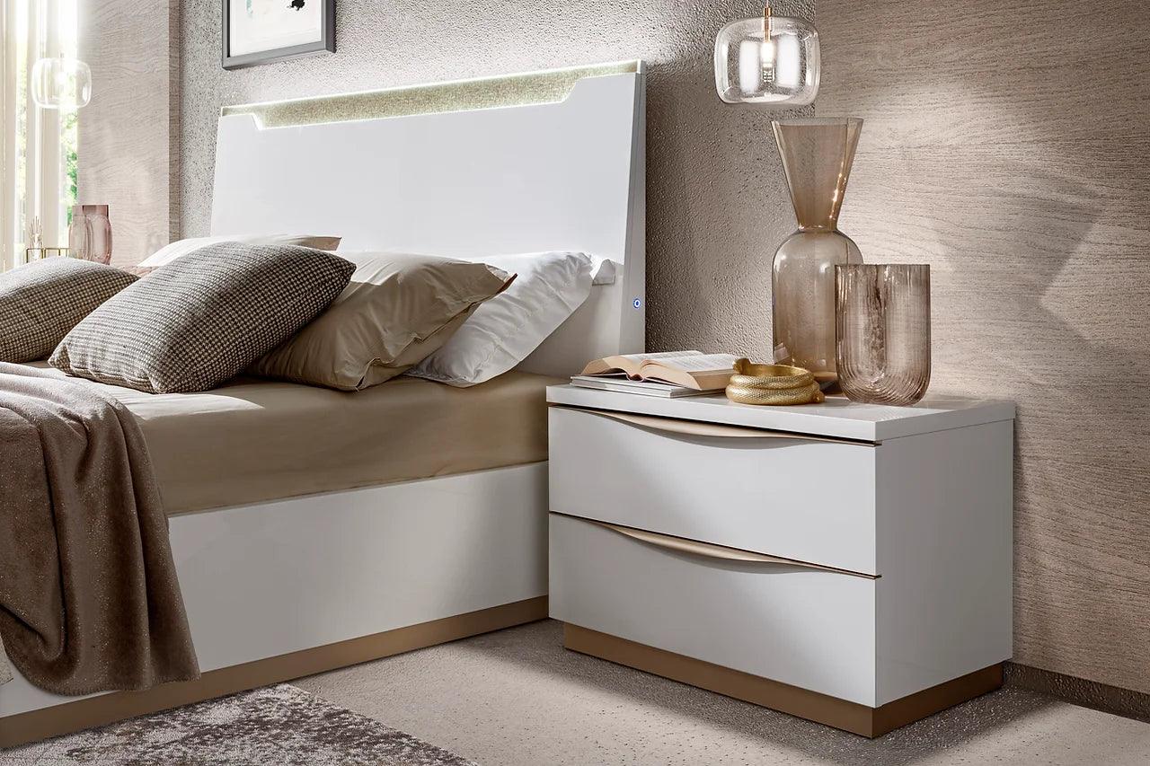 Kharma White Modern Contemporary High Gloss Lacquer Solid Wood 2-Drawers Nightstand - Ella Furniture