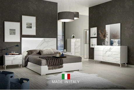 Main view of Sofia White LED Panel Bedroom Set showing off-white bed with LED headboard