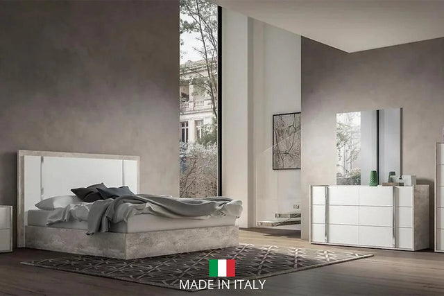 main view of Treviso White Grey Panel Bedroom Set bed