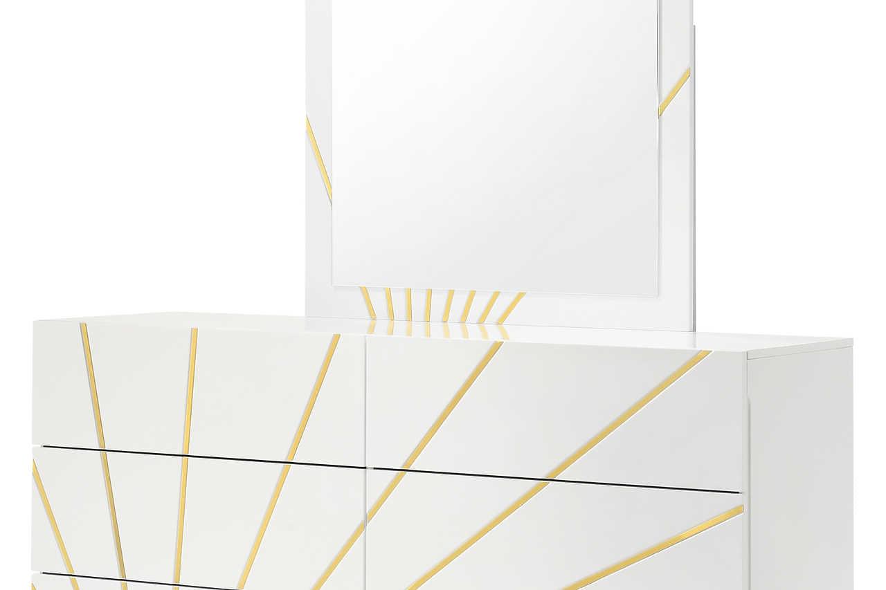 Safa White/Gold Modern Contemporary High Gloss Lacquer Solid Wood 2-Drawers Nightstand - Ella Furniture