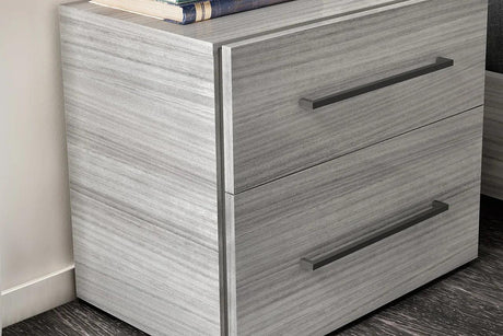 Front view of Mia Light Gray 2-Drawer Nightstand in solid wood and veneer