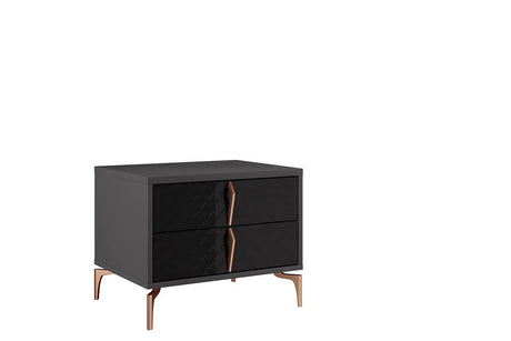 main view of Osiris Black Gray LED Panel Bedroom Set showing nightstand and bed