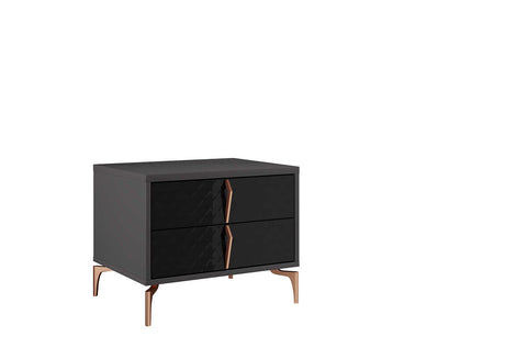 Osiris Black Nightstand angled view showing drawers