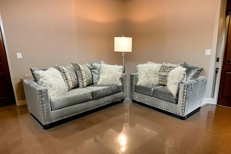 Zander Silver Velvet Sofa and Loveseat Set main view