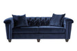 Lush Navy Velvet Upholstered Tufted Sofa front view