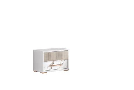 Cruz Extra Nightstand front view showing white and gray high gloss lacquer with marble top