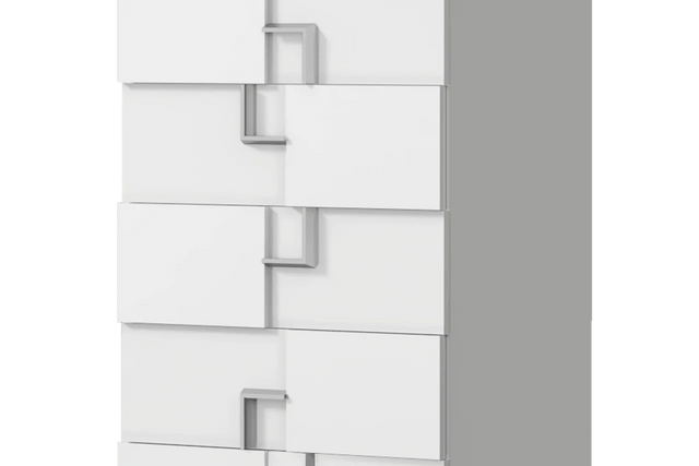Infinity White 5-Drawer Chest side angle showing drawers