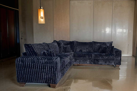 Detail of black corduroy fabric on Noah sectional