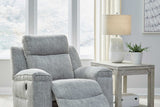 Side view of Buntington Light Gray Rocker Recliner