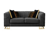 Contemporary black and gold velvet chair, side profile