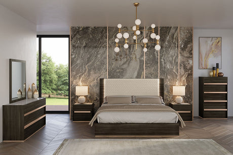 Christine Oak Upholstered LED bedroom set with oak finish