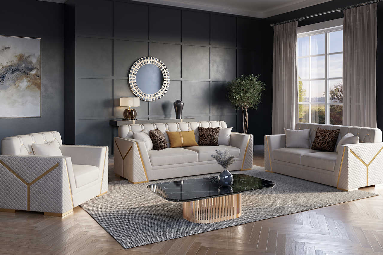 Side perspective of Hilena living room set