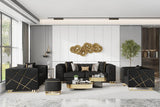 Black and gold velvet sofa set front view