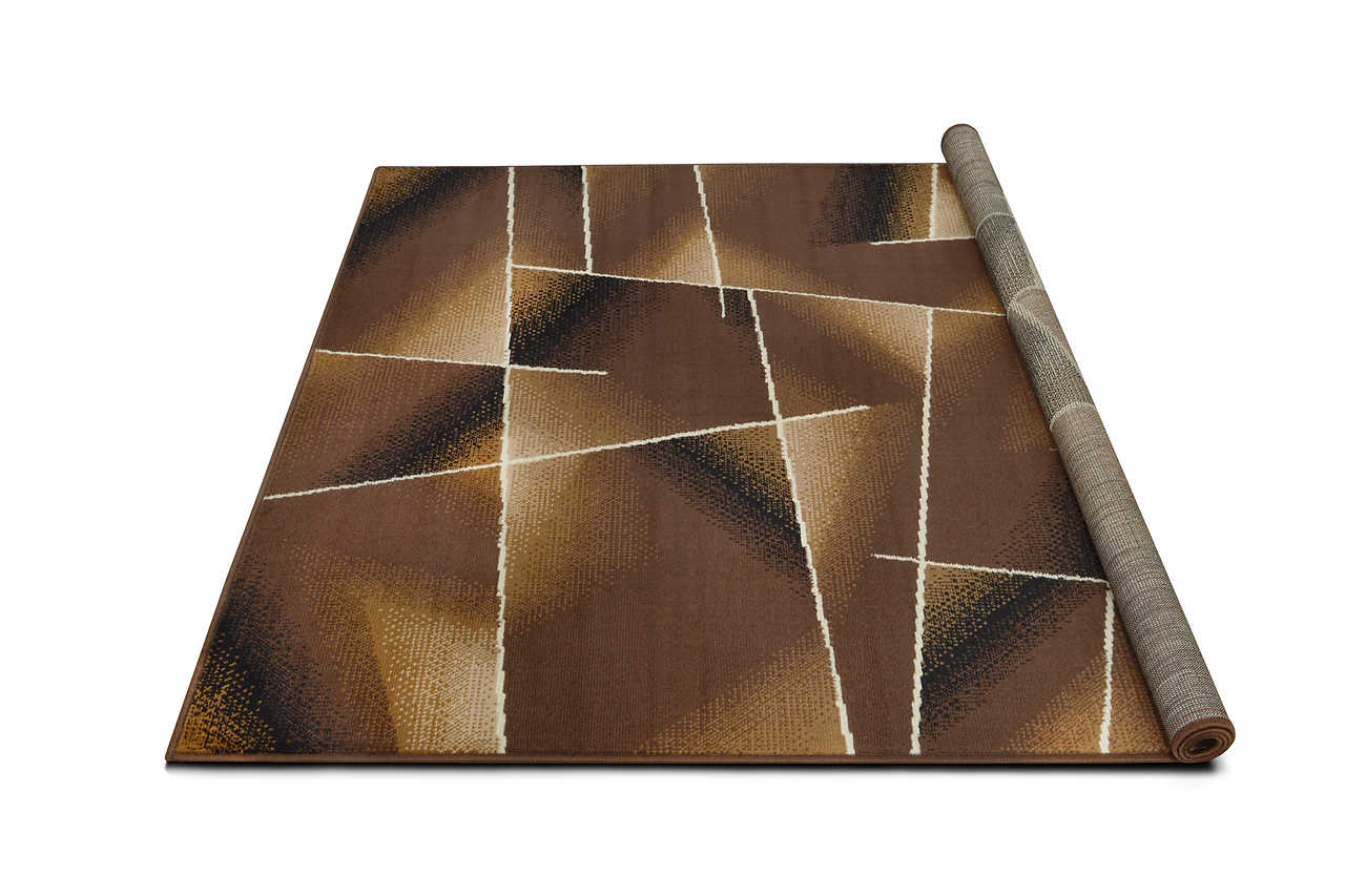 Side angle of Contempo Chocolate Medium Area Rug on floor