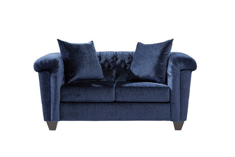 Lush Navy velvet tufted upholstered loveseat, front angle