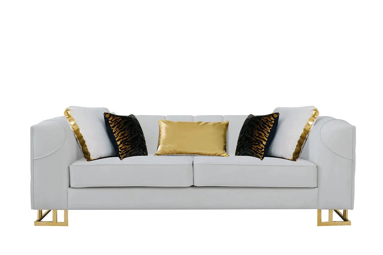 Designer Off-white velvet chair in modern living room setting