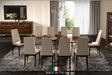 Eva Upholstered Dining Chair side view with walnut finish and brass legs