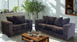 Gia Chocolate 2-Piece Living Room Set sofa and loveseat in brown corduroy from front angle