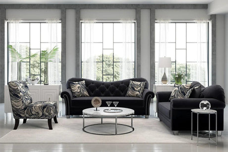Bing black velvet tufted sofa and loveseat set main view