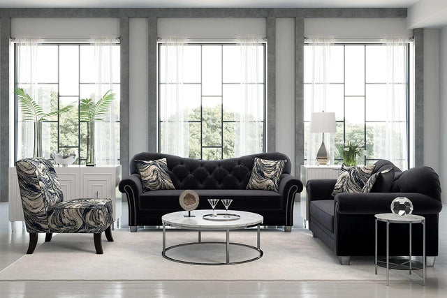 Bing black velvet tufted sofa and loveseat set main view
