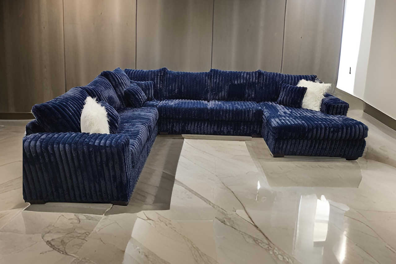 main view of Texan Blue Corduroy Sectional sectional sofa
