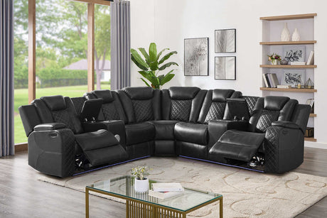 Eclipse black air leather sectional left side view