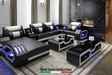 Matrix black and white faux leather sectional sofa front view