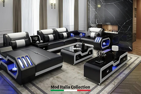 Matrix black and white faux leather sectional sofa front view