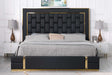 Marbella black queen bed with quilted headboard, angled view