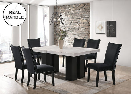 Valentino black marble top dining table with six chairs - front view