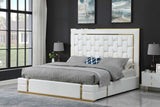 Side view of Marbella white queen platform bed with storage