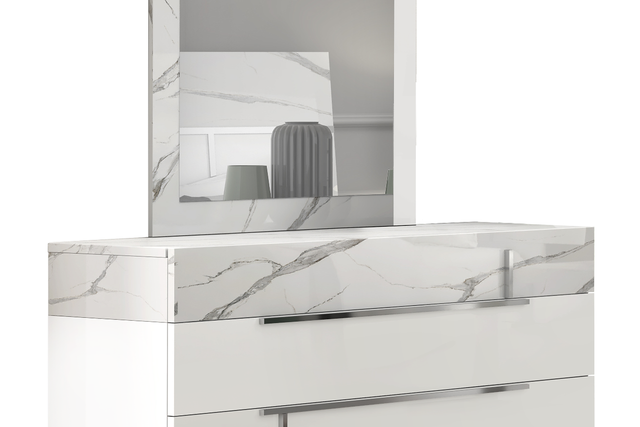 Sunset White Dresser front view showing drawer details