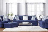 Side angle of Cameo Navy Blue Velvet Upholstered Sofa